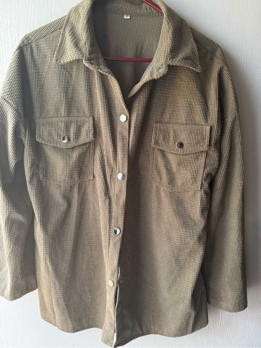 Corduroy Button-Up Shirt Jacket in Olive-Tan